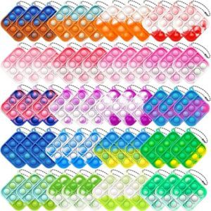 60Pcs Christmas Mini Pop Push It Keychain Fidget Toy Pack,Mini Pop Push It Bubble Fidget Sensory Toys,Toys for Kids Adult Gifts