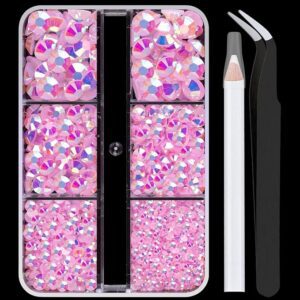 BELLEBOOST Resin Rhinestones Kits, 2 Boxes Light Pink AB 2/3/4/5/6mm Flatback Nail Art Jelly Rhinestones Bedazzling Non Hotfix Crystal Gems for DIY Crafts Mugs Bottles Tumblers Clothes Makeup Manicure