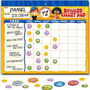 Behavior Reward Chart System - Pad with 26 Chore Charts for Kids, 2800 Stickers to Motivate Responsibility & Good Habits