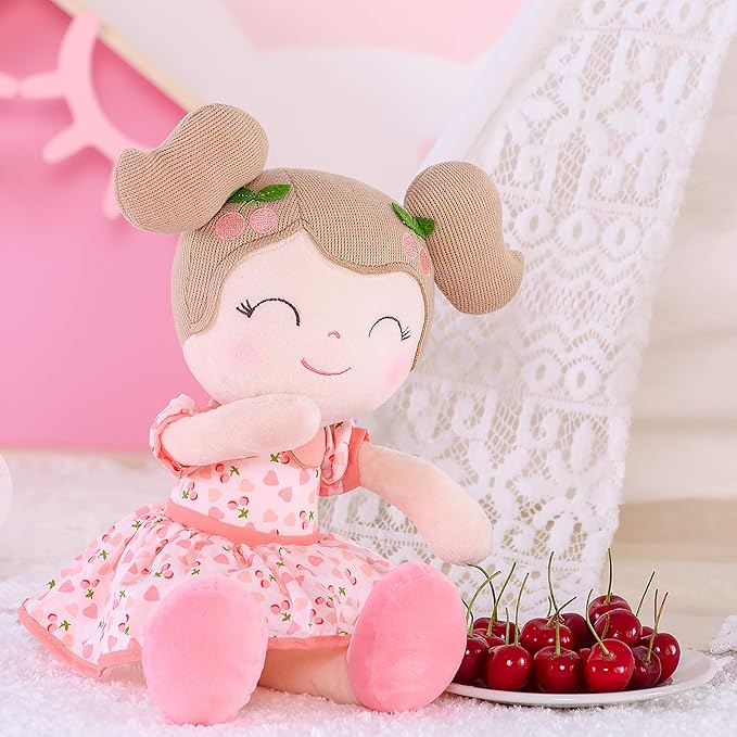 Gloveleya Baby Doll Girl Gifts Plush Toys Soft Dolls Baby Gifts Cherry Girl Pink 14 Inches with Gift Box2