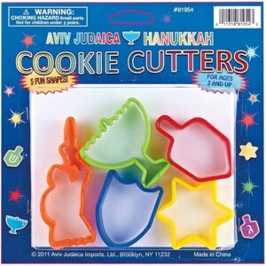 Hanukkah Shaped Cookie Cutters, Five Hanukkah Shaped Cookie Cutters - Menorah, Dreidel, Maccabee, Star of David, Maccabee Shield (2-Pack)