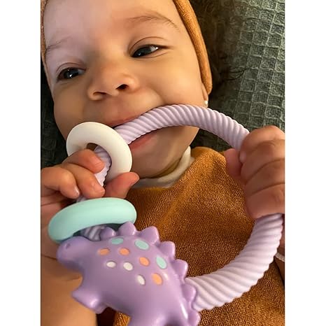 Itzy Ritzy Teether with Rattle Sound, Two Silicone Rings & Raised Texture to Soothe Gums, Ages 3 Months & Up, Fox2