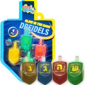 Izzy 'n' Dizzy Hanukkah Dreidels - Glow in The Dark Dreidel - 4 Pack Medium