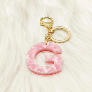Junyuerly Gold Initial Key Chain Pink Acetate Letter Pendant Key Ring Backpack Accessories for Girls
