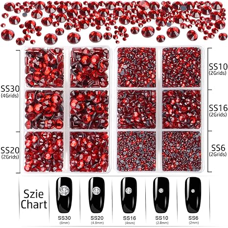 LPBeads 6400 Pieces Hotfix Rhinestones Siam Flat Back 5 Mixed Sizes Crystal Round Glass Gems with Tweezers and Picking Rhinestones Pen2