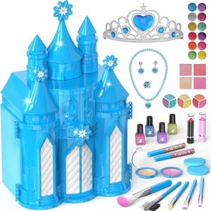 PERRYHOME Kids Makeup Kit for Girl 52 Pcs Frozen Castle Toys for Girls
