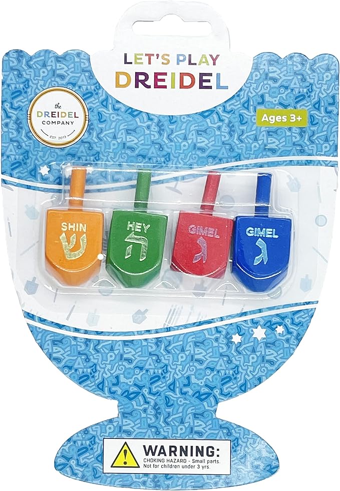 Wood Multi-Colored Dreidels Medium Sized Hanukkah Draydels with English Transliteration (4-Pack)2